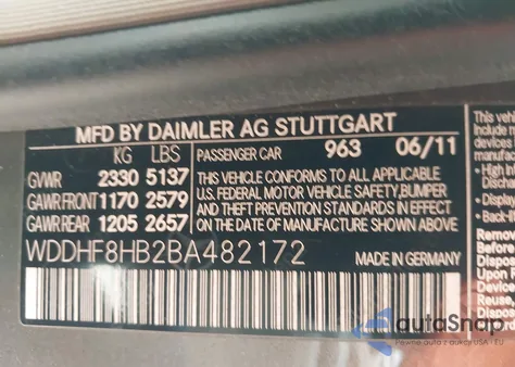 2011 Mercedes-Benz E 350 4Matic z USA, uszkodzony, nr VIN WDDHF8HB2BA482172